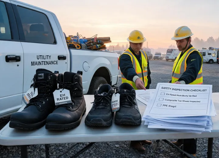 Utility team staging EH-rated work boots