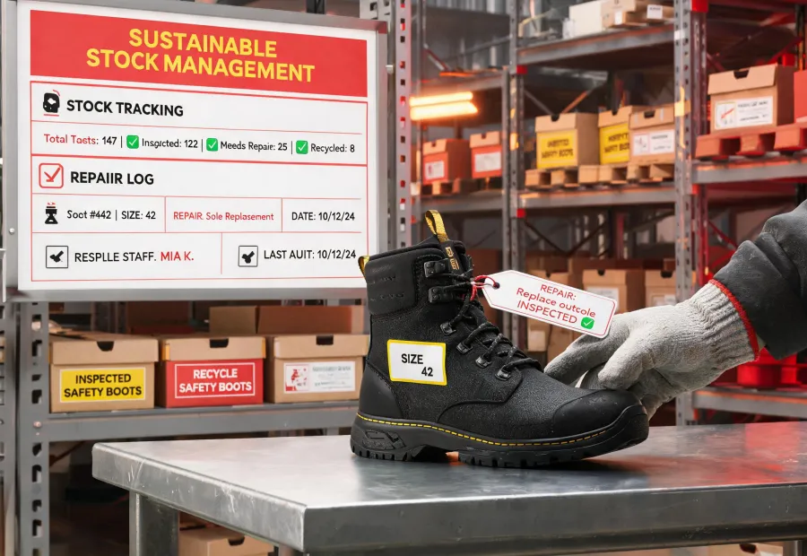 Safety footwear inspection and lower-waste ordering station